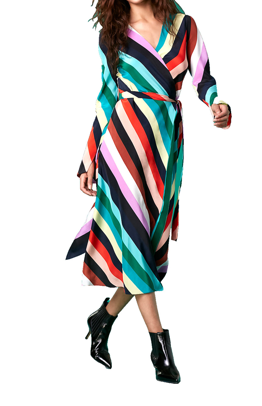 C2 Auth DIANE VON FURSTENBERG Tilly Silk Chevron Midi Shirt Wrap Dress Size S